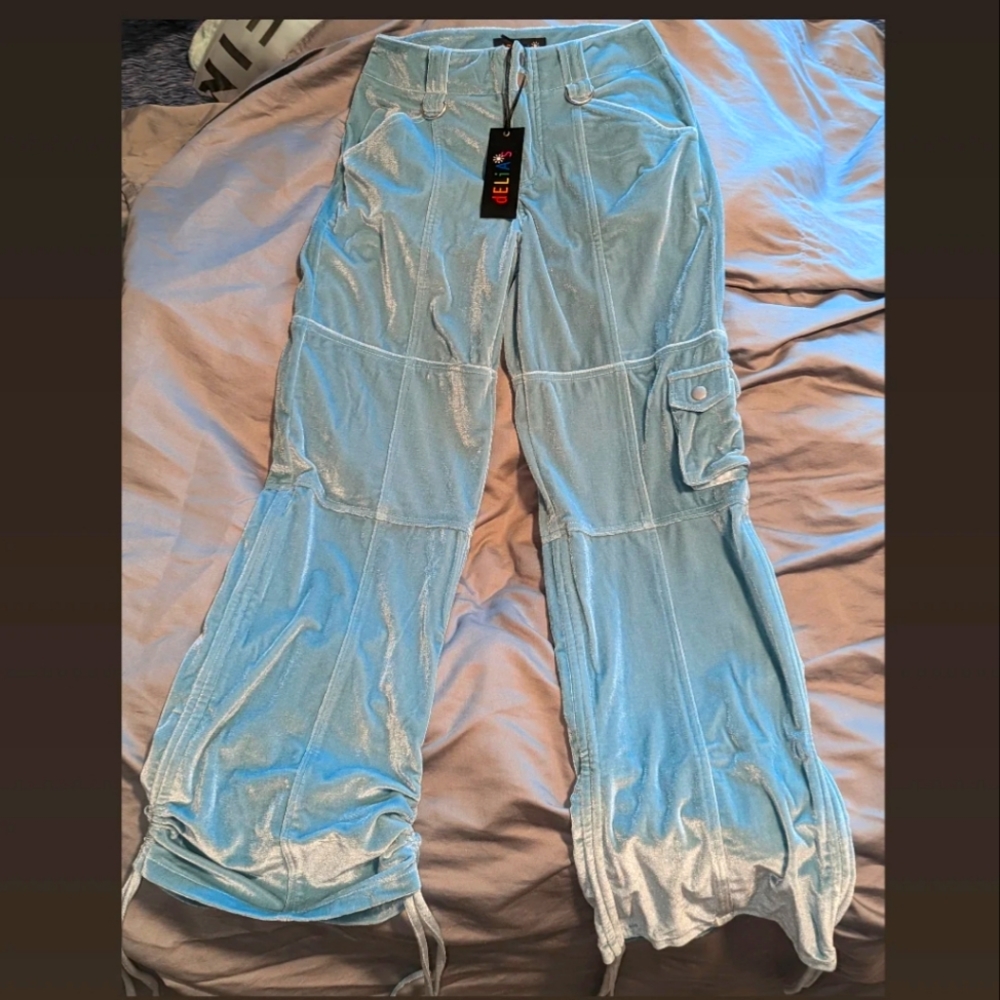 dELiA*s Light Blue Velvet Wide-Leg Track Pants